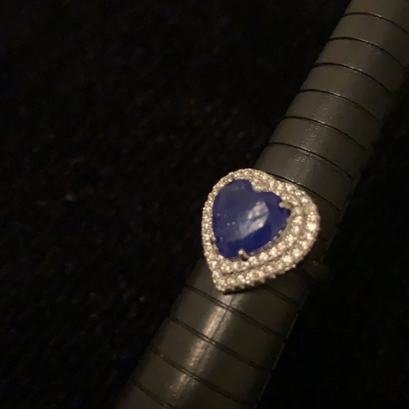 S925 STAMPED Royal Paved Heart & Resin Blue Heart Sterling Silver ring size 5.5 - Picture 12 of 14